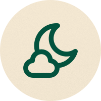 Evening and Weekend Appointments Illustration branded icon of moon, clouds, and stars
